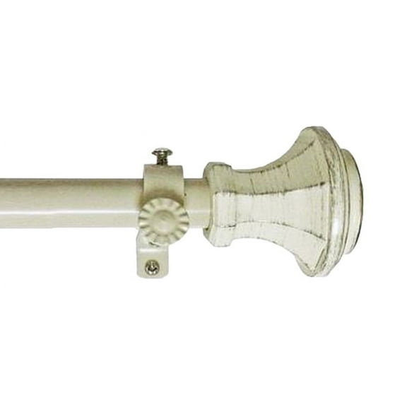 PowerSellerUSA Decorative Telescopic Metal Curtain Rod, 28 to 48 Inches Contemporary Round PVC Finials, Ultra Durable Brackets 3/4 Inch Diameter Drapery Rod for Window Treatment, Cream-Antique