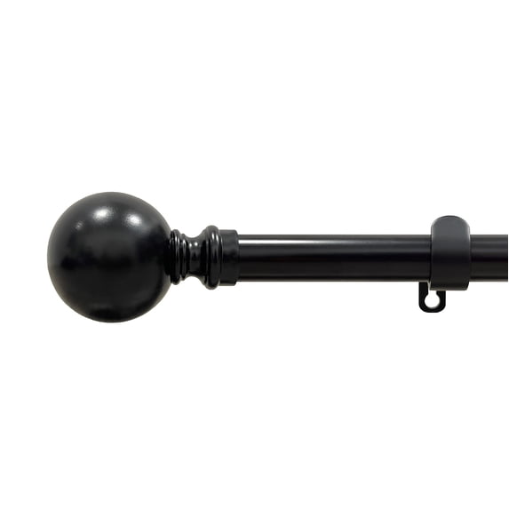 PowerSellerUSA Decorative Telescopic Metal Curtain Rod, 48" to 86" Contemporary Round PVC Finials, Ultra Durable Brackets 3/4" Diameter Window Drapery Rod, Black - Spherical Finial
