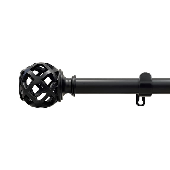PowerSellerUSA Decorative Telescopic Metal Curtain Rod, 48" to 86" Contemporary Round PVC Finials, Ultra Durable Brackets 3/4" Diameter Window Drapery Rod, Black - Birdcage Finial