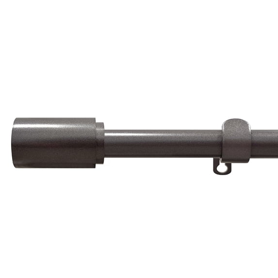 PowerSellerUSA Decorative Telescopic Metal Curtain Rod, 48" to 86" Contemporary Round PVC Finials, Ultra Durable Brackets 3/4" Diameter Window Drapery Rod, Charcoal - Plain Finial