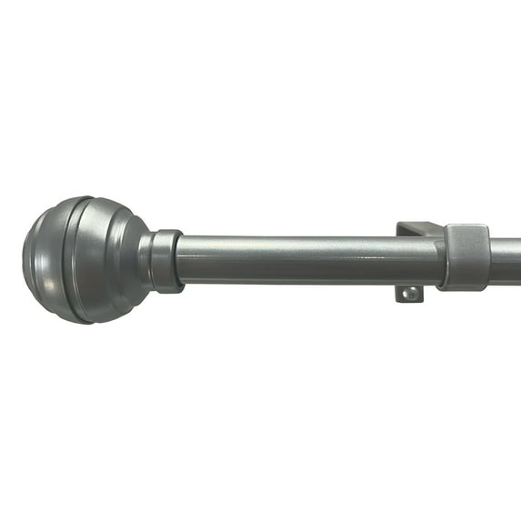 PowerSellerUSA Decorative Telescopic Metal Curtain Rod, 48" to 86" Contemporary Round PVC Finials, Ultra Durable Brackets 3/4" Diameter Window Drapery Rod, Iron - Spherical Finial