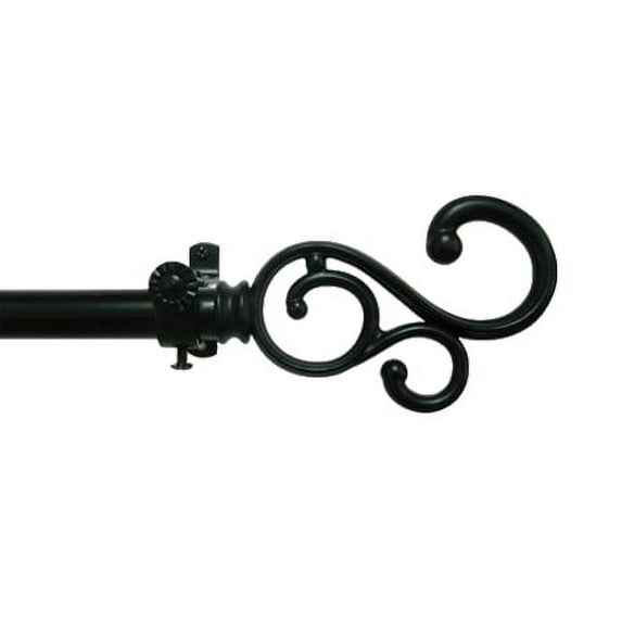 PowerSellerUSA Decorative Telescopic Metal Curtain Rod, 48 to 86 Inches Contemporary Round PVC Finials, Ultra Durable Brackets 3/4 Inch Diameter Drapery Rod for Window Treatment, Black-Scroll