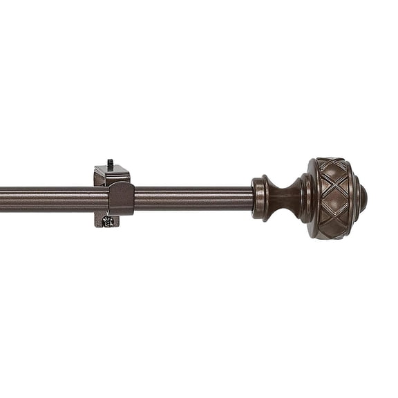 PowerSellerUSA Decorative Telescopic Metal Curtain Rod, 48 to 86 Inches Contemporary Round PVC Finials, Ultra Durable Brackets 3/4 Inch Diameter Drapery Rod for Window Treatment, Mocha-Lattice
