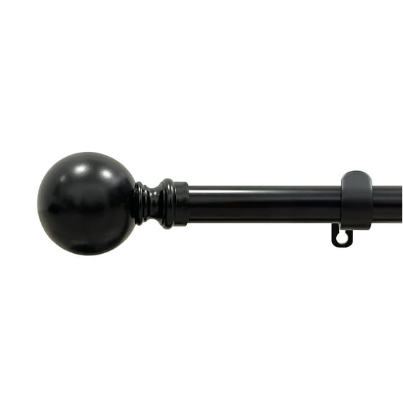 PowerSellerUSA Decorative Telescopic Metal Curtain Rod, 66" to 120" Contemporary Round PVC Finials, Ultra Durable Brackets 3/4" Diameter Window Drapery Rod, Black - Spherical Finial