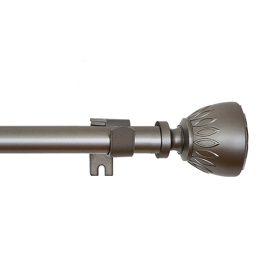 PowerSellerUSA Decorative Telescopic Metal Curtain Rod, 66 to 120 Inches Contemporary Round PVC Finials, Ultra Durable Brackets 3/4 Inch Diameter Drapery Rod for Window Treatment, Dark Nickl-Geometric