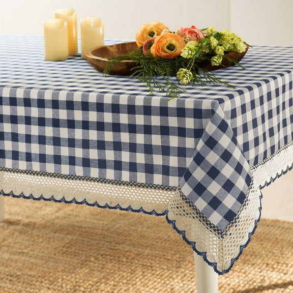 PowerSellerUSA Dining Table Cloth Elegant Buffalo Plaid Cloth for Dining Room or Kitchen, Classic Farmhouse Country Decor Plaid Gingham Checkered Design Table Cloth, Navy, 60" W x 104" L