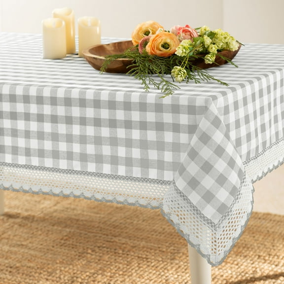 PowerSellerUSA Dining Table Cloth Elegant Buffalo Plaid Cloth for Dining Room or Kitchen, Classic Farmhouse Country Decor Plaid Gingham Checkered Design Table Cloth, Gray, 60" W x 84" L