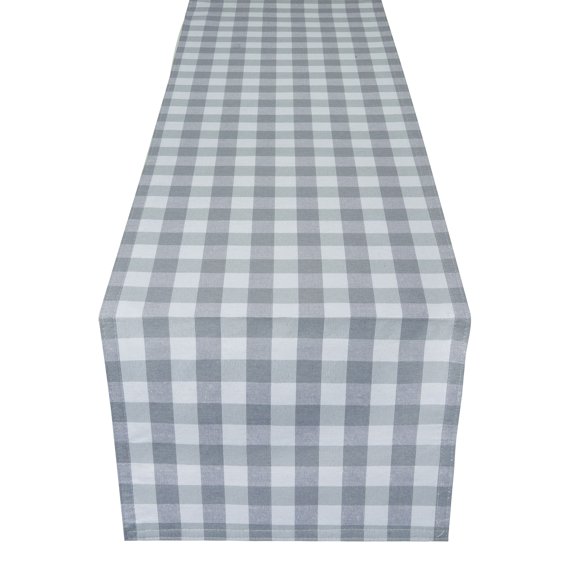 PowerSellerUSA Dining Table Runner Elegant Buffalo Plaid Table Placemat for Dining Room or Kitchen, Classic Farmhouse Country Decor Plaid Gingham Checkered Design Table Runner, Gray, 13" W x 48" L