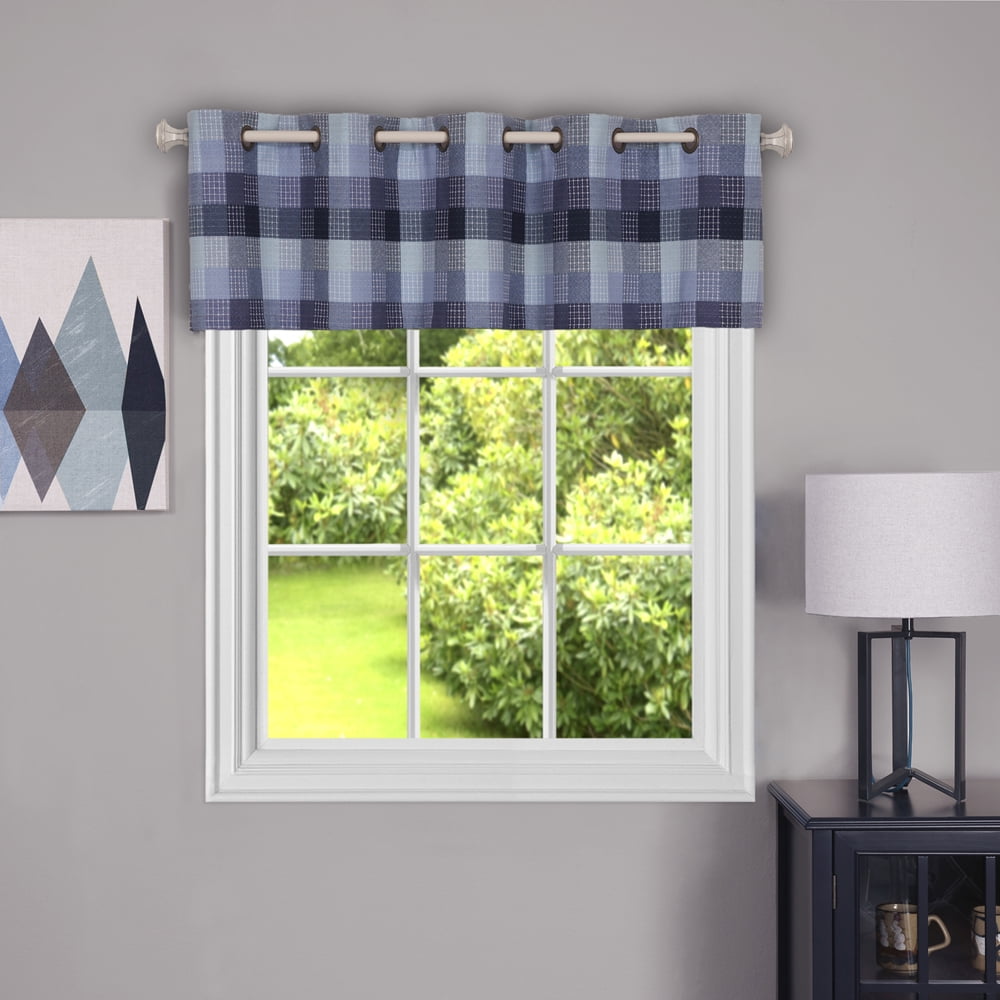 Blue Plaid Grommet Top Valance with 10 Grommets