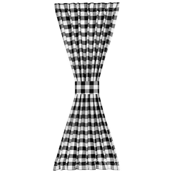 PowerSellerUSA French Door Curtain, Elegant Buffalo Plaid Curtains for Front Door, Classic Farmhouse Country Decor Plaid Gingham Checkered Design Door Curtains, 54" W x 40" L Single Panel, Black