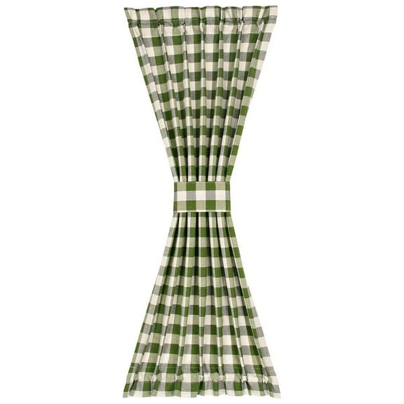 PowerSellerUSA French Door Curtain, Elegant Buffalo Plaid Curtains for Front Door, Classic Farmhouse Country Decor Plaid Gingham Checkered Design Door Curtains, 54" W x 40" L Single Panel, Green