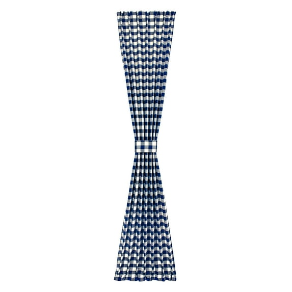 PowerSellerUSA French Door Curtain, Elegant Buffalo Plaid Curtains for Front Door, Classic Farmhouse Country Decor Plaid Gingham Checkered Design Door Curtains, 54" W x 72" L Single Panel, Navy