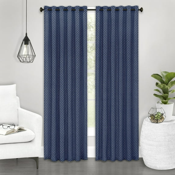 PowerSellerUSA Geometric Line Design Blackout Curtains for Living Room and Bedroom, Long 2 Panels Set, Modern Black Out Blinds for Window, Rod Pocket Darkening Cotton Curtain, 42 x 63 inches, Blue