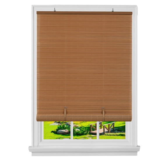 PowerSellerUSA Oval Cordless Blinds, Roll-Up Roller Shades for Windows and Doors, Light Filtering and Shades Privacy Window Treatment for Home - 36" (Width) x 72" (Length) Woodtone