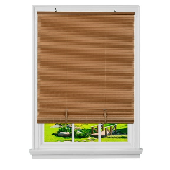 PowerSellerUSA Oval Cordless Blinds, Roll-Up Roller Shades for Windows and Doors, Light Filtering and Shades Privacy Window Treatment for Home - 36" (Width) x 72" (Length) Woodtone