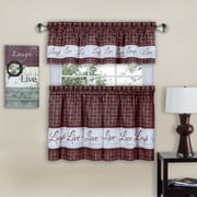 PowerSellerUSA Live, Laugh, Love 3-Piece Kitchen Curtains and Valance Set, Premium Buffalo Plaid Curtains, Gingham Tier Pair and Valance, Stunning Farmhouse Kitchen Decor, 58" W x 24" L, Burgundy