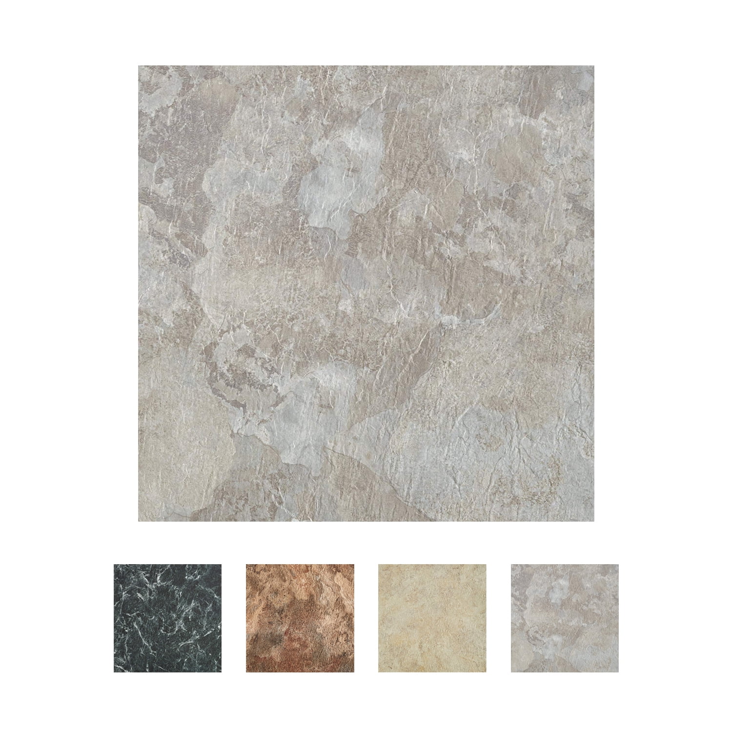 PowerSellerUSA Majestic 2mm 18"x18" Vinyl Tile, Light Gray Slate 1-Pack (10 Tiles) Self-Adhesive Peel & Stick Flooring, Waterproof Stone-Look for Kitchen Bathroom Basement