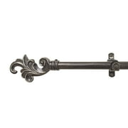 PowerSellerUSA Metallo Decorative Telescopic Metal Curtain Rod, 28" to 48" Contemporary Round PVC Finials, Ultra Durable Brackets 3/4" Diameter Window Drapery Rod, Charcoal Leaf Finial