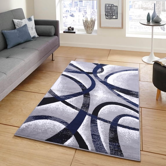 PowerSellerUSA Modern Area Rug with Classic Geometric Circles Design, 3'7" x 5'6" Non-Slip Low-Pile Spot Clean with Polypropylene Area Rugs for Living Room, Farmhouse, and Bedroom Decor, Gray