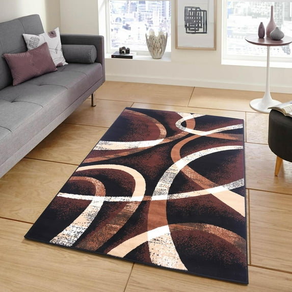 PowerSellerUSA Modern Area Rug with Classic Geometric Circles Design, 7'8" x 10'7" Non-Slip Low-Pile Spot Clean with Polypropylene Area Rugs for Dining Room, Bedroom, and Living Room Decor, Black