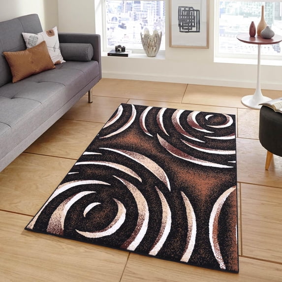 PowerSellerUSA Modern Area Rug with Classic Swirls Design, 3'7" x 5'6" Non-Slip Low-Pile Spot Clean with Polypropylene Area Rugs for Living Room, Farmhouse, and Bedroom Decor, Coffee