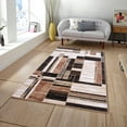 thumbnail image 1 of PowerSellerUSA Modern Runner Rug with Classic Geometric Block Design, 3' 7" x 5' 6" Non-Slip Low-Pile Spot Clean with Polypropylene Area Rugs for Living Room, Farmhouse, and Bedroom Decor, Beige, 1 of 1