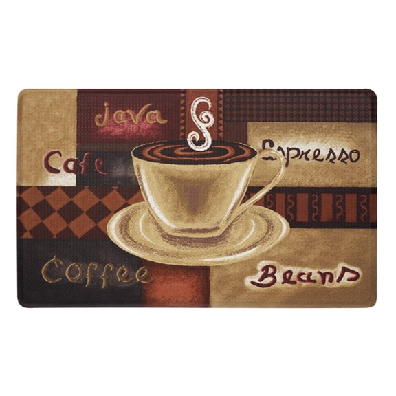 PowerSellerUSA Printed Anti Fatigue Mat, Non Slip Printed Textured Comfort Standing Floor Mats for Living, Dining Room, Bedroom, Kitchen, Office, Work (18x30 in., Coffee Cup)