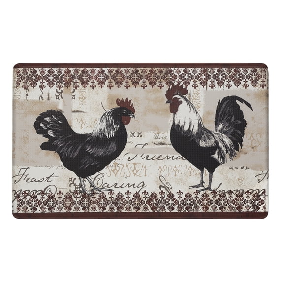PowerSellerUSA Printed Anti Fatigue Mat, Non Slip Printed Textured Comfort Standing Floor Mats for Living, Dining Room, Bedroom, Kitchen, Office, Work (18x30 in., 2 Roosters)