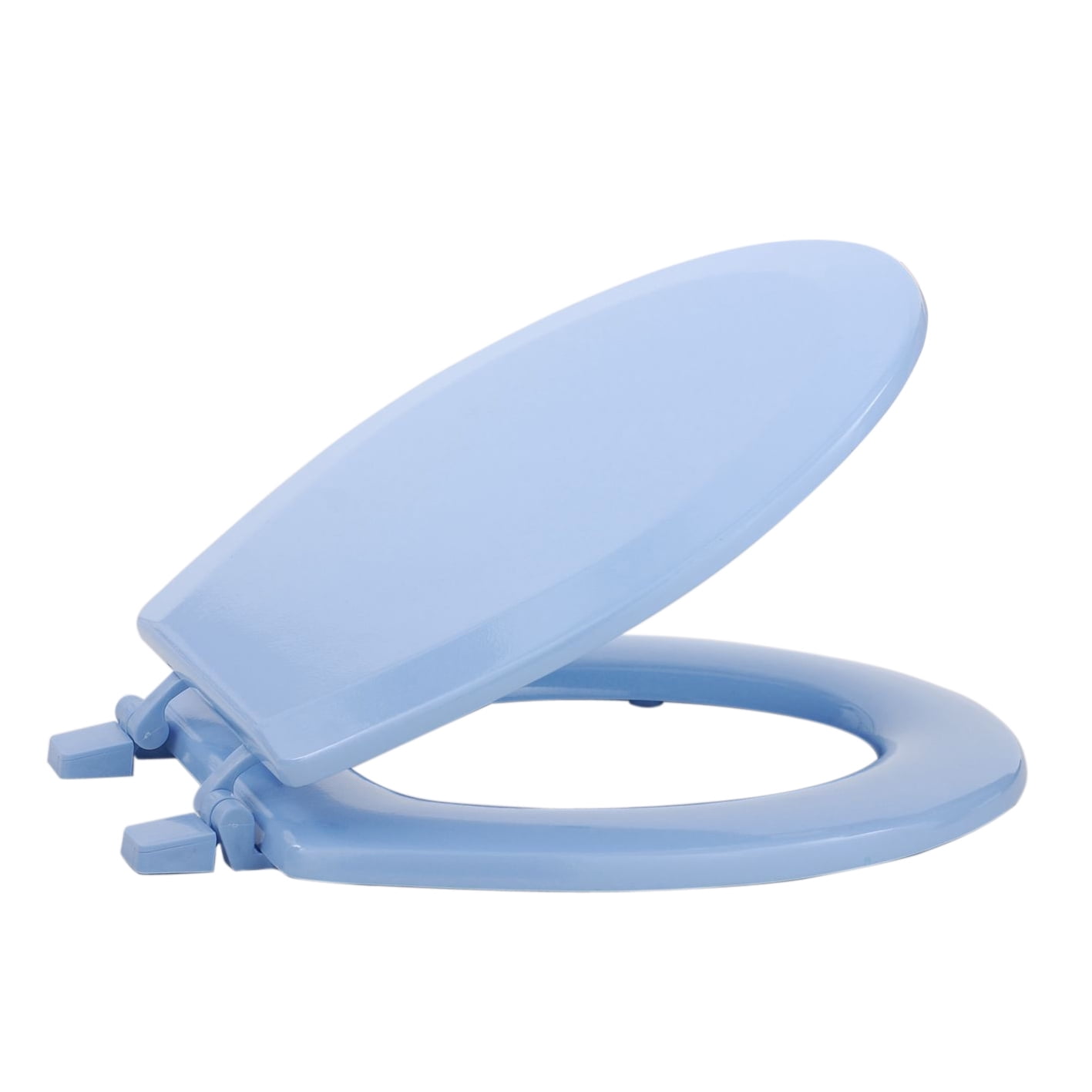 PowerSellerUSA Round Toilet Seat, Adjustable Hinges Wood Toilet Seats with Non Slip Grip Tight Bumpers, Standard Heavy Duty Wooden Bathroom Toilet Seat Close Lid Set, Aqua