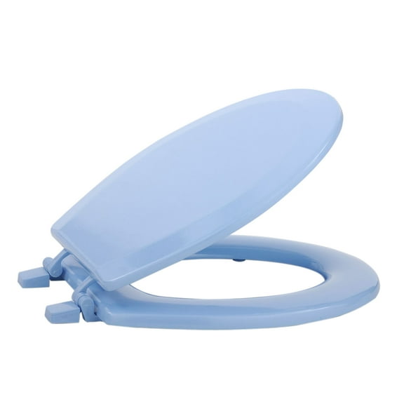 PowerSellerUSA Round Toilet Seat, Adjustable Hinges Wood Toilet Seats with Non Slip Grip Tight Bumpers, Standard Heavy Duty Wooden Bathroom Toilet Seat Close Lid Set, Aqua
