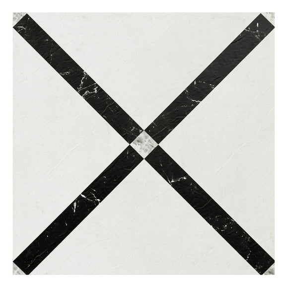PowerSellerUSA Self-Stick Vinyl Modern Geometric Floor Tiles Ultra Durable 1.5mm Thick Tiles, 1-Pack/20 Square Ft., 12" x 12", Black/White Criss Cross