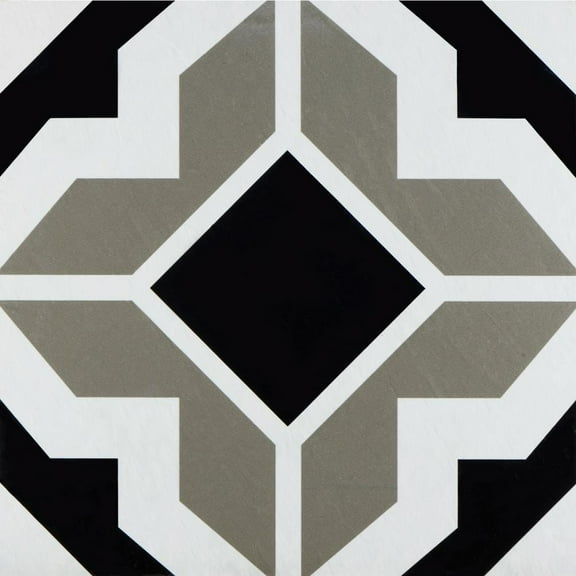 PowerSellerUSA Self-Stick Vinyl Modern Geometric Floor Tiles Ultra Durable 1.5mm Thick Tiles, 1-Pack/20 Square Ft., 12" x 12", Gray/Black Star