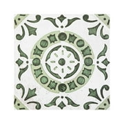 PowerSellerUSA Self-Stick Vinyl Modern Geometric Floor Tiles Ultra Durable 1.5mm Thick Tiles, 1-Pack/20 Square Ft., 12" x 12", Green Floral Medallion