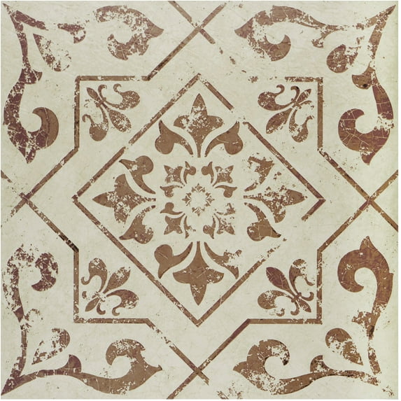 PowerSellerUSA Self-Stick Vinyl Modern Geometric Floor Tiles Ultra Durable 1.5mm Thick Tiles, 1-Pack/20 Square Ft., 12" x 12", Toffee Medallion
