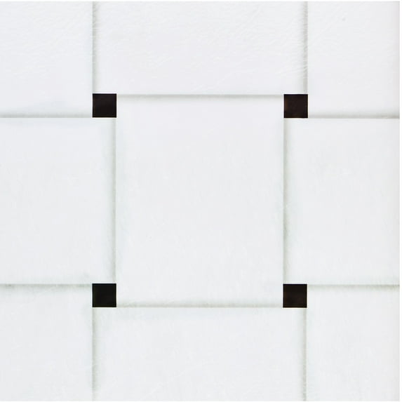PowerSellerUSA Self-Stick Vinyl Modern Geometric Floor Tiles Ultra Durable 1.5mm Thick Tiles, 4-Pack/80 Square Ft., 12" x 12", White/Black Marble