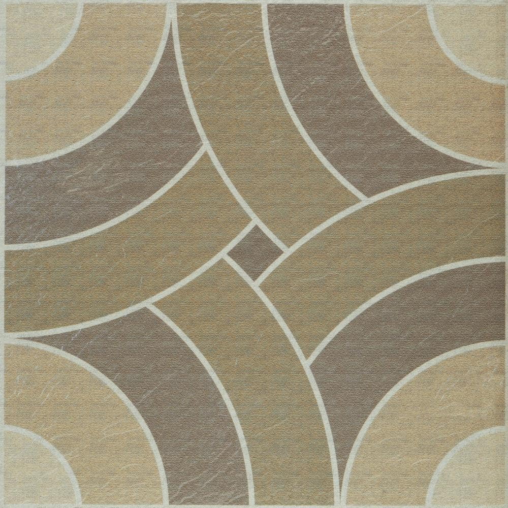PowerSellerUSA Self-Stick Vinyl Modern Geometric Floor Tiles Ultra Durable 1.5mm Thick Tiles, 5-Pack/100 Square Ft., 12" x 12", Beige/Brown Swirls