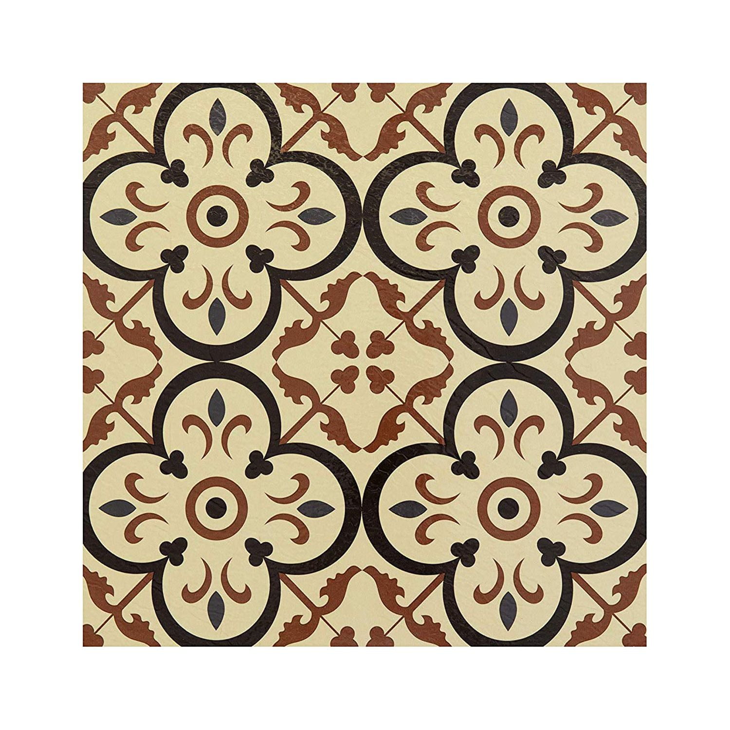 PowerSellerUSA Self-Stick Vinyl Modern Geometric Floor Tiles Ultra Durable 1.5mm Thick Tiles, 5-Pack/100 Square Ft., 12" x 12", Beige Burch