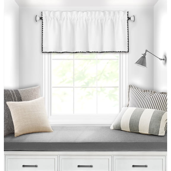 PowerSellerUSA Semi-Sheer Tailored Window Curtains, Modern Shell Stitched Embroidery for Kitchen, Livingroom and Bedroom, Rod Pocket Top, 52" W x 14" L, Valance