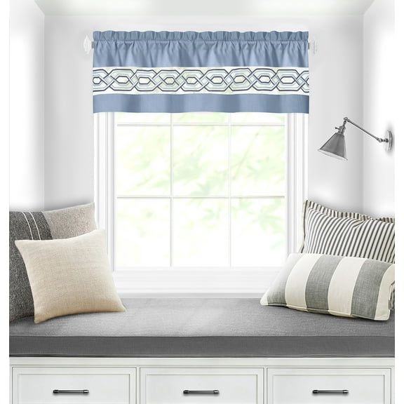 PowerSellerUSA Crisp & Clean Minimalist Two-Tone Window Curtain Set with Matching Tie-backs, 5-Piece or 3-Piece Full Window Set, Rod Pocket Top, Valance