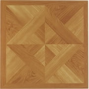 PowerSellerUSA Tivoli Self Adhesive Vinyl Floor Tiles, 45 Pcs Contemporary Peel and Stick Tile, 12" x 12" Square DIY Flooring Tiles for Kitchen, Bedroom, Bathroom - Classic Light Oak Diamond Parquet