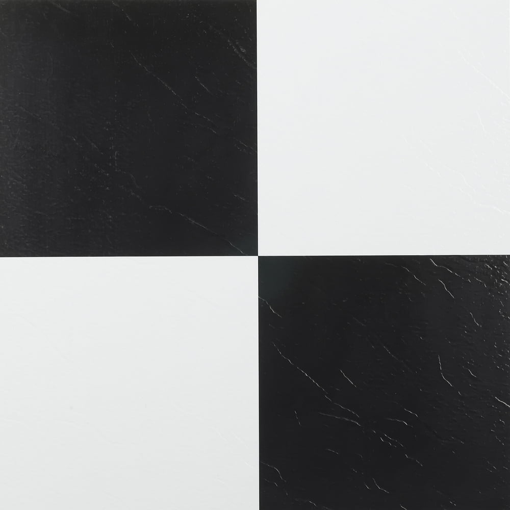 PowerSellerUSA Tivoli Self Adhesive Vinyl Floor Tiles, 45 Pcs Contemporary Peel and Stick Tile, 12" x 12" Square DIY Flooring Tiles for Kitchen, Bedroom, Bathroom - Black & White