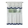 thumbnail image 1 of PowerSellerUSA Two-Tone Tier Pair Panels and Valance Kitchen Curtains Set for Kitchen Windows, Living Room, Dining Room and Basement, Diamond Design with Tuck Buttoned Valance, 58" W x 36" L, Navy, 1 of 5