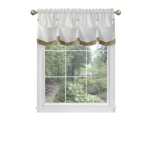 PowerSellerUSA Two-Tone Valance for Kitchen Windows, Living Room, Dining Room and Basement, Diamond Design with Tuck Buttoned Valance, 58" W x 14" L, Taupe