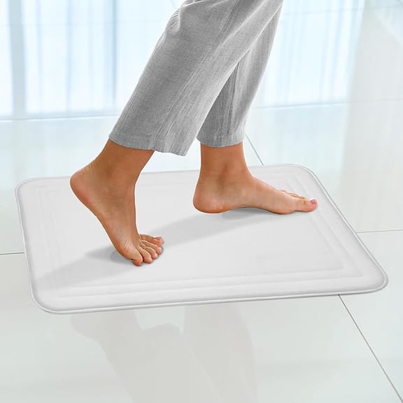 PowerSellerUSA Ultra Soft Memory Foam Bathroom Mat, Thick Resilient Foam | Anti-Fatigue Mats with Non-Slip Backing Floor Mat | Tumble Dry Low | Super Water Absorbent Bath Rugs, White - 17x24 Inches