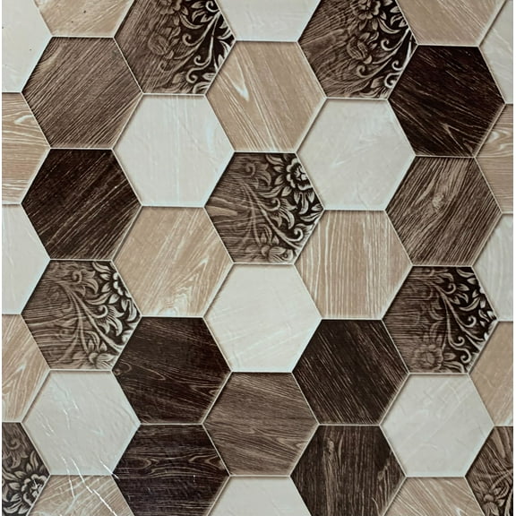 PowerSellerUSA Vinyl Self Adhesive Floor Tiles, 100 Pcs 12x12 inches with 1.2 mm Thickness Contemporary Rustic Hexagon Peel and Stick Floor Tile Stickers, Square Flooring Tiles for Kitchen, Hexagon