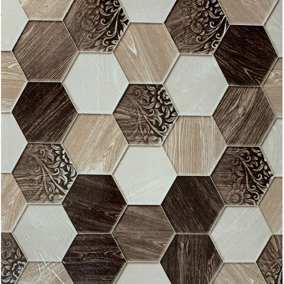 PowerSellerUSA Vinyl Self Adhesive Floor Tiles, 40 Pcs 12x12 inches with 1.2 mm Thickness Contemporary Rustic Hexagon Peel and Stick Floor Tile Stickers, Square Flooring Tiles for Kitchen, Hexagon