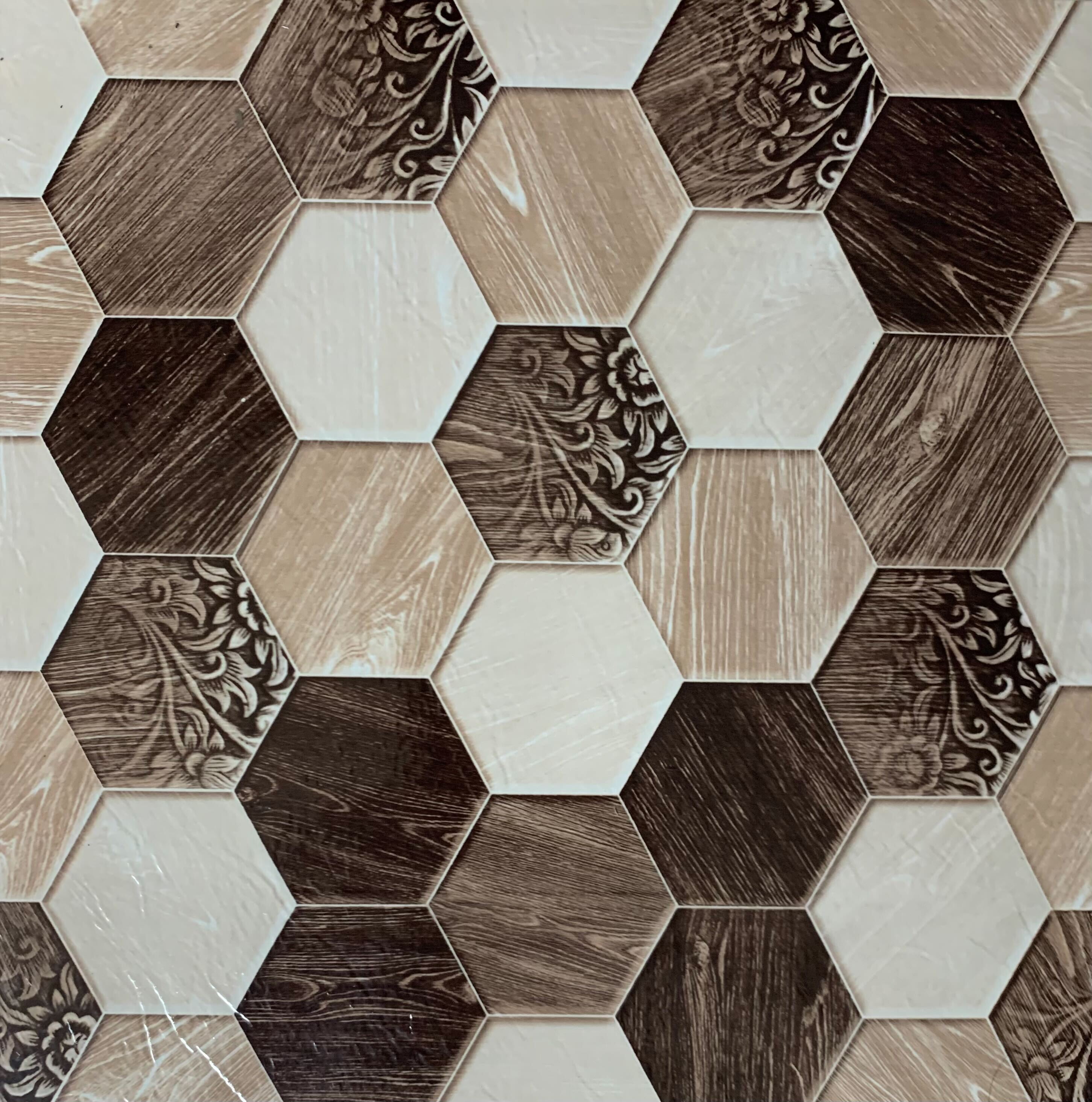 PowerSellerUSA Vinyl Self Adhesive Floor Tiles, 80 Pcs 12x12 inches with 1.2 mm Thickness Contemporary Rustic Hexagon Peel and Stick Floor Tile Stickers, Square Flooring Tiles for Kitchen, Hexagon