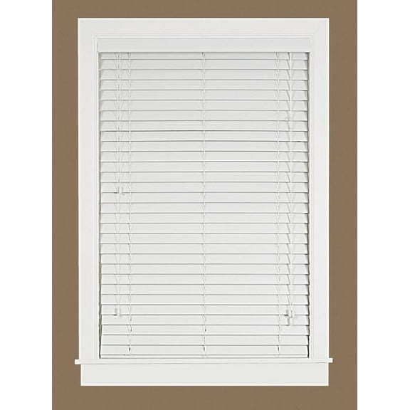 PowerSellerUSA Window Cordless Blinds 2" Slats, Faux Wood Mahogany Plantation Room Darkening Vinyl Window Blinds, Push-Pull Mini Blind, Anti-UV Window Coverings, Fits Windows 64"L x 39"W, White