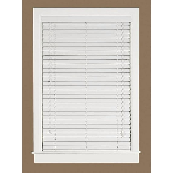 PowerSellerUSA Window Cordless Blinds 2" Slats, Faux Wood Mahogany Plantation Room Darkening Vinyl Window Blinds, Push-Pull Mini Blind, Anti-UV Window Coverings, Fits Windows 64"L x 35"W, White