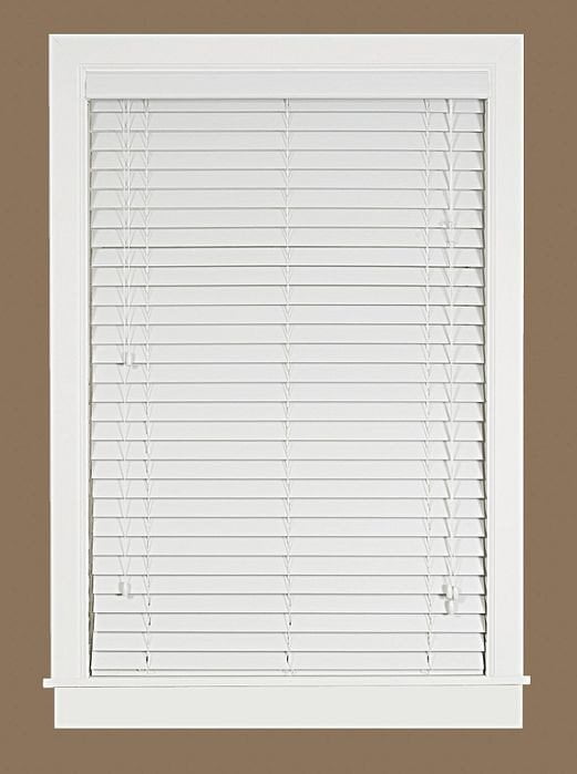 PowerSellerUSA Window Cordless Blinds 2" Slats, Faux Wood Mahogany Plantation Room Darkening Vinyl Window Blinds, Push-Pull Mini Blind, Anti-UV Window Coverings, Fits Windows 64"L x 29"W, White